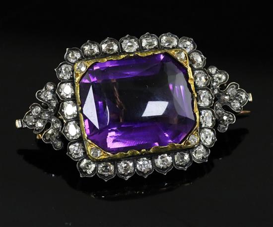 A Victorian gold and silver, amethyst and diamond set pendant brooch, 40mm.